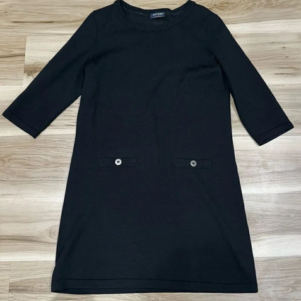 Saint James Wool Black Knee Length Dress Thick Women’s 10